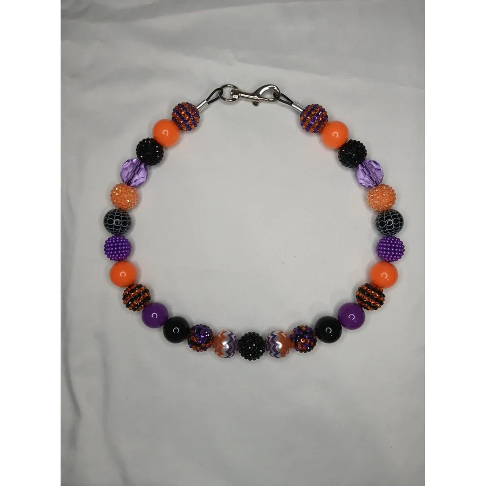 Handmade Halloween Beaded Dog Puppy Collar Necklace Jewelry Durable 23 3/4